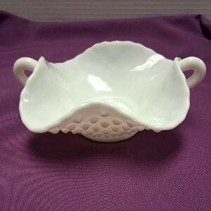 Fenton White Milk Glass , Hobnail,  Ruffled Edge   Bowl